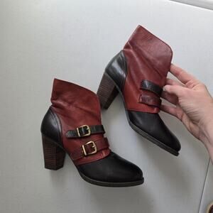 L'Artiste Saaho Boots Womens Size 6.5 Red Black Buckle Whimsy Witch Cuff Heels